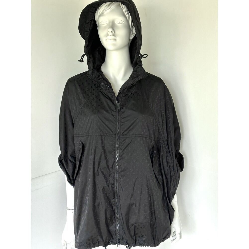 Louis Vuitton Authenticated Windbreaker Poncho Black Monogram Logo Jacket Nylon